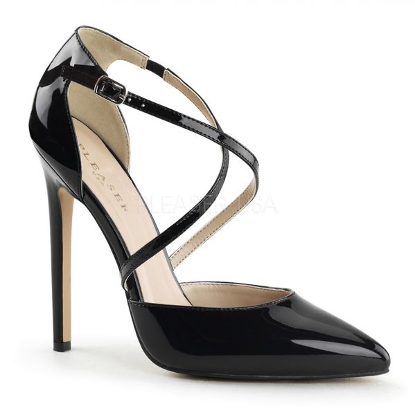 Elegante schwarze D-Orsay Lack Pumps mit gekreuzten Fesselriemchen SEXY-26